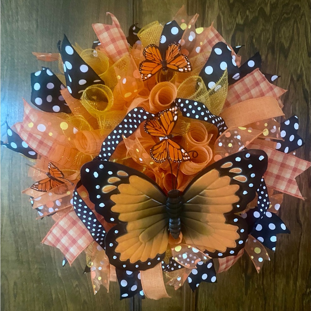 Vibrant Orange Polka Dot Butterfly Accent Decor